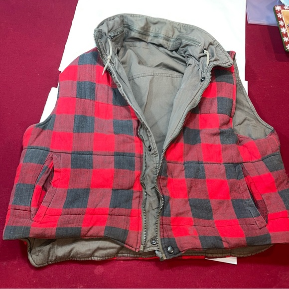 Hardy Amies LUNDON Elmer Fudd hooded VEST Reversible Red Black checkered FLANNEL - Picture 3 of 16